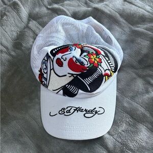Ed Hardy White Cap with Colorful Tattoo Art - vintage